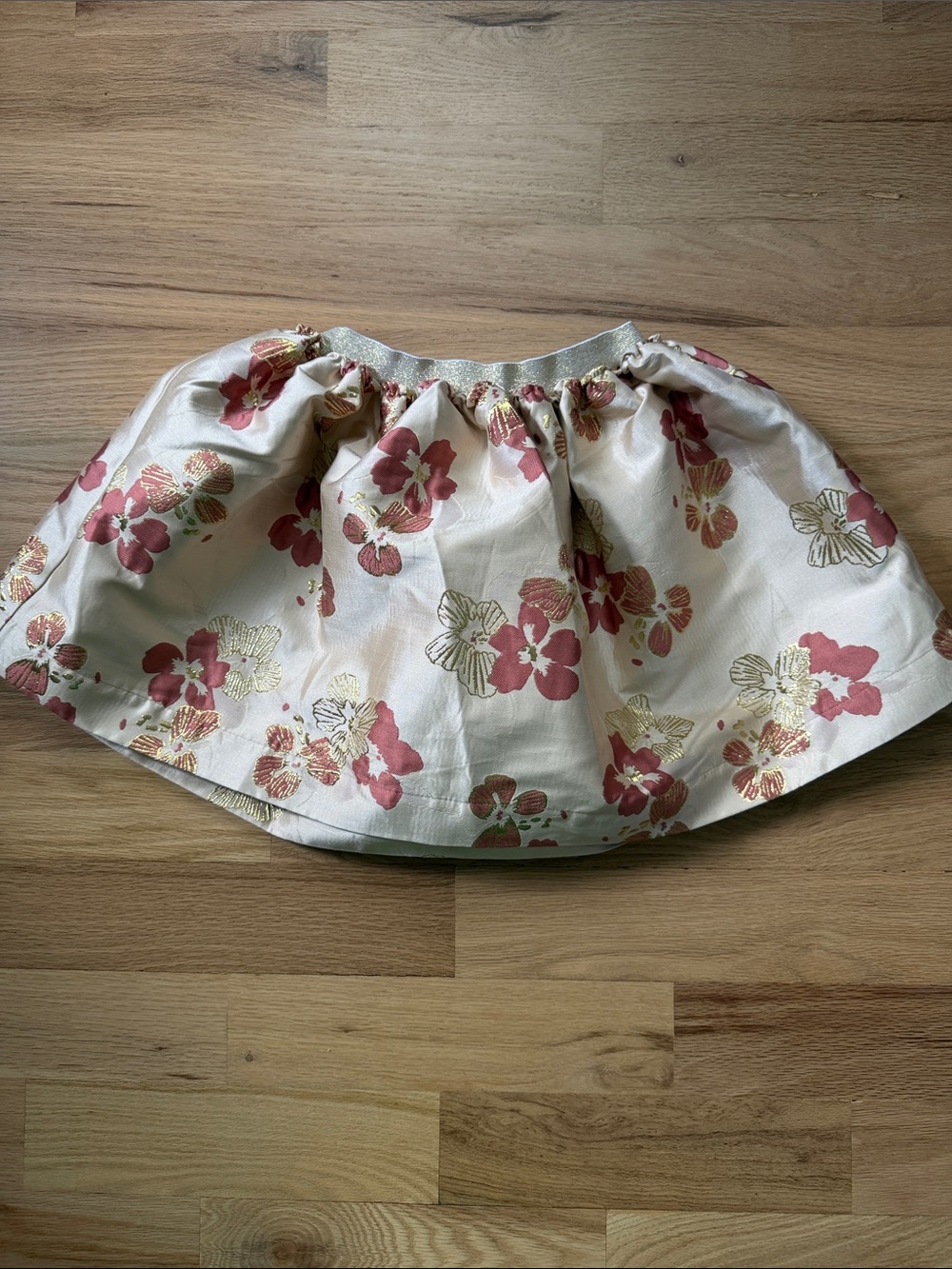 MarMar Copenhagen Cream Floral Jacquard Skirt Pink/Gold Lurex Girls sz 9 yr